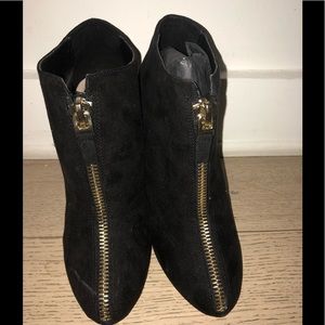 Zara black Faux Suede W/ Gold Zipper Detail Bootie
